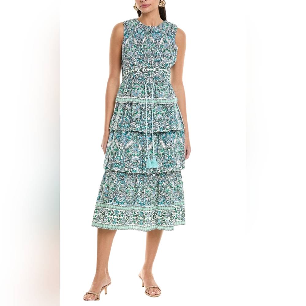 Shoshanna Blue Green Paisley Tiered Midi Dress - Picture 10 of 15